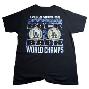 LA Dodgers World Champions Back To Back T Shirt Black Size Large MLB